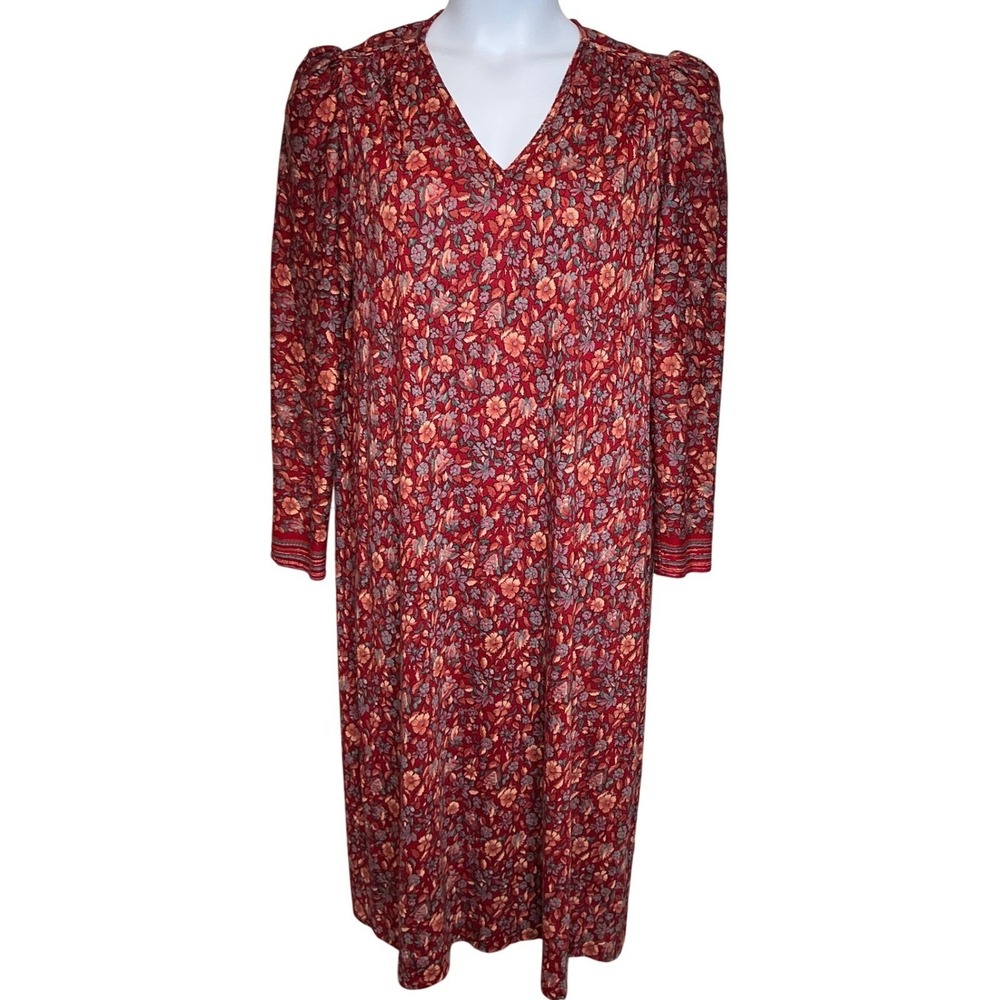 VTG 80s Robert Janan x Saks 5th Ave Red Floral Midi Dress 16 Cottagecore Flowy